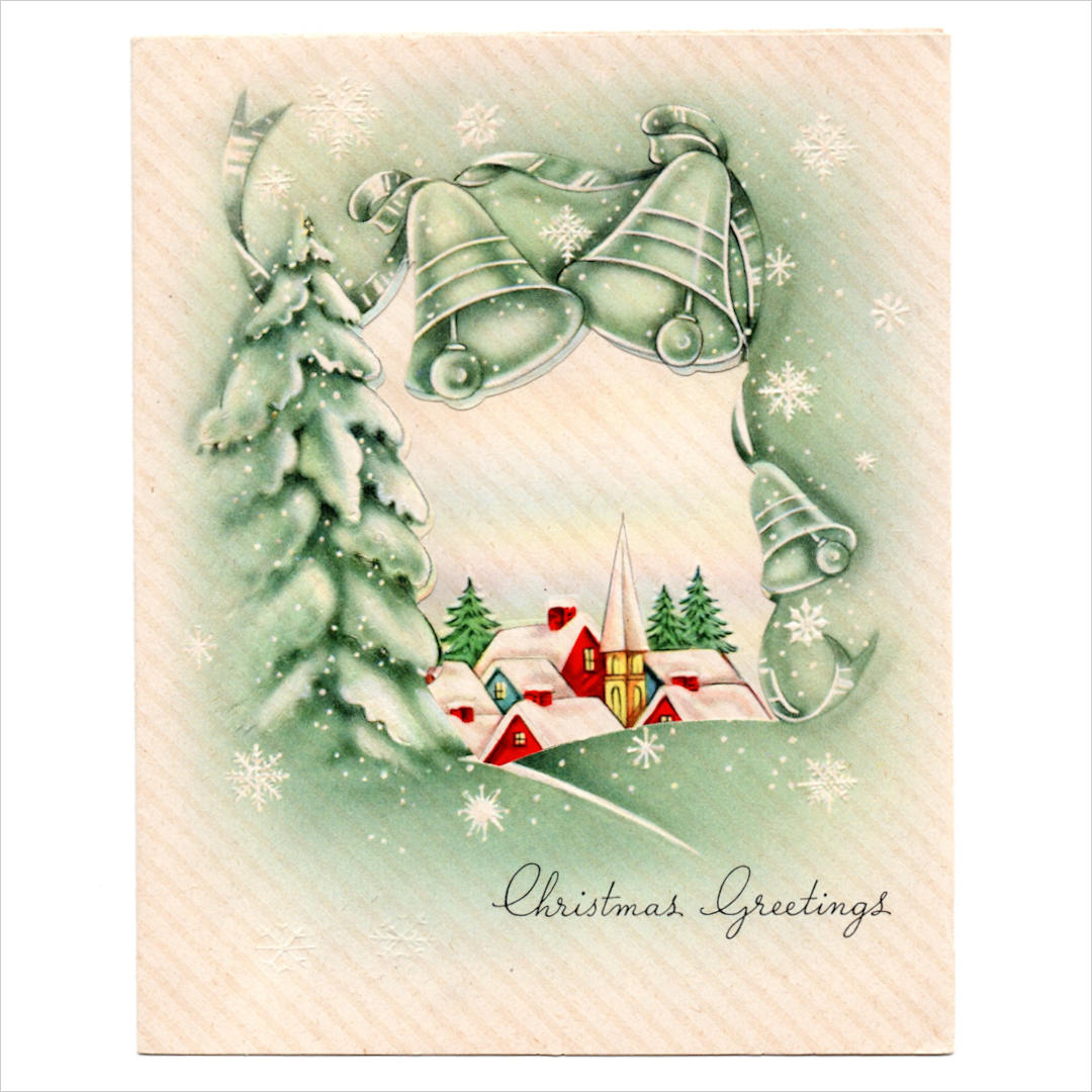 アンティーククリスマスカード｜ヴィンテージ1940年代冬景色・ジングルベル