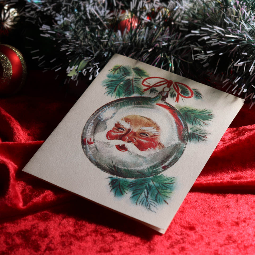 Usaヴィンテージ1940年代紙ものクリスマスカード サンタクロースのオーナメントアンティークカード