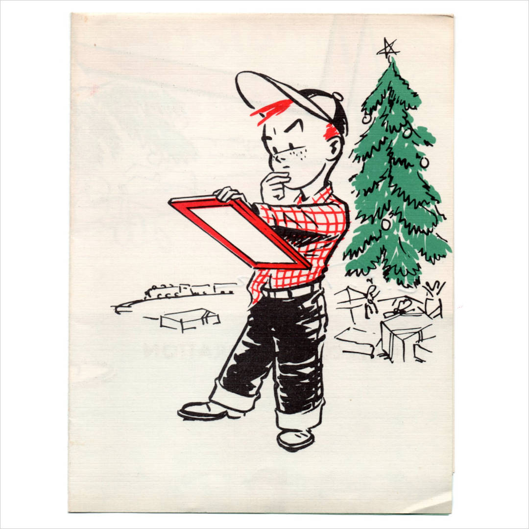 アンティーククリスマスカード紙もの｜クリスマスのメッセージに悩む男の子天使1960年代