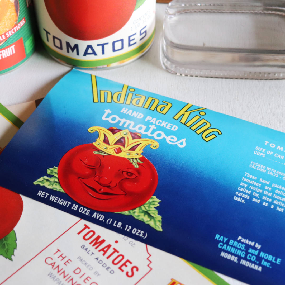 アンティーク紙ものエフェメラ｜USAヴィンテージトマト缶ラベル印刷 Indiana King TOMATOES