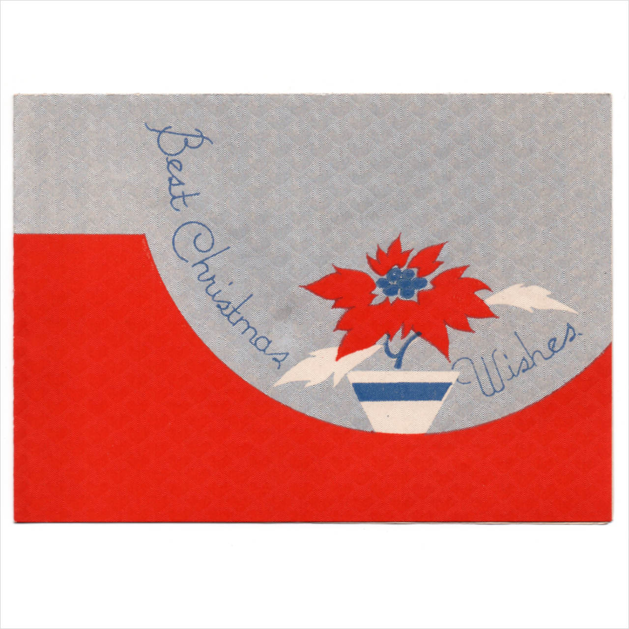 USAヴィンテージ1960年代紙ものクリスマスカード｜ポインセチア赤銀アンティークグリーティング