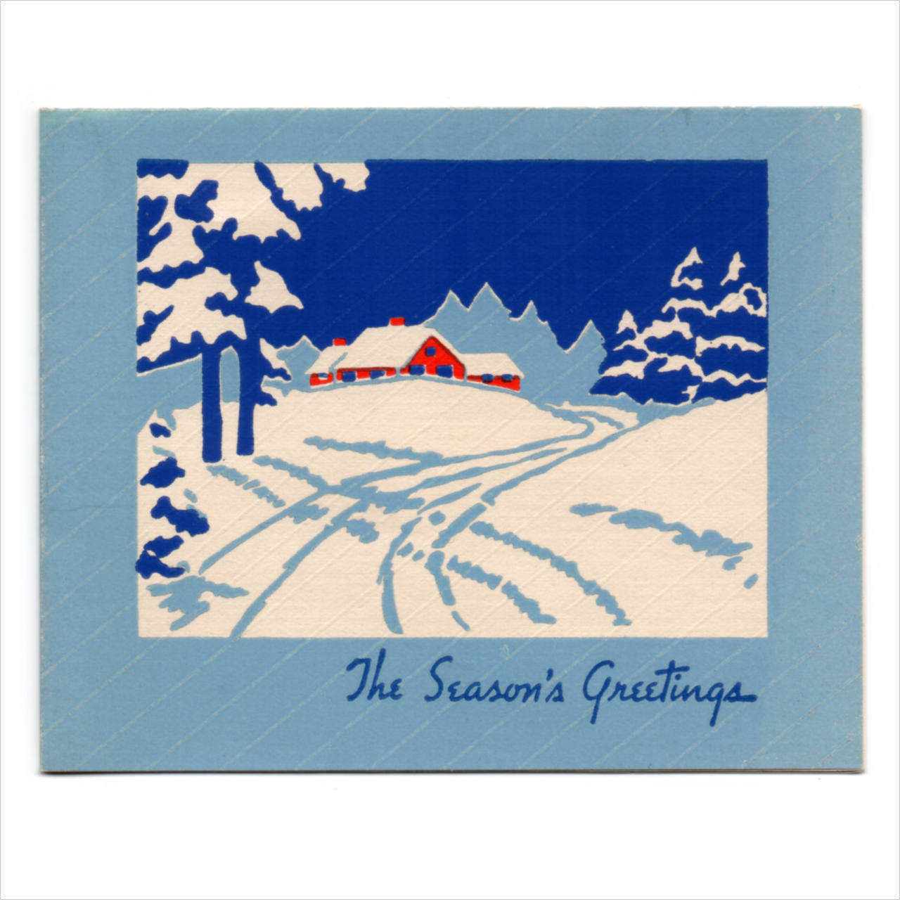 USAヴィンテージ1950年代紙ものクリスマスカード｜雪景色と家アンティークグリーティング